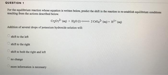 Solved QUESTION 1 For The Equilibrium Reaction Whose Chegg