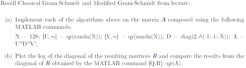 Solved Recall Classical Gram-Schmidt and Modified | Chegg.com