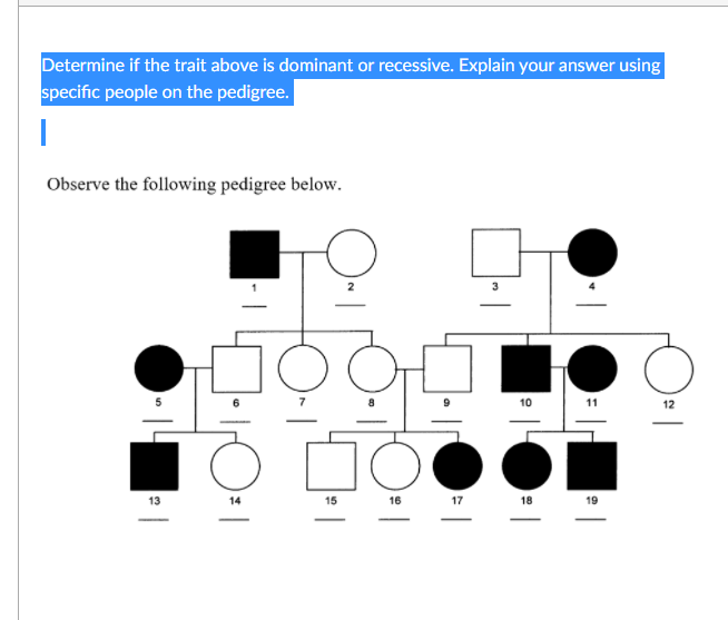 Solved Determine if the trait above is dominant or | Chegg.com