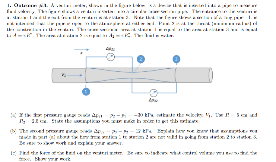 Solved 1 Outcome 3 A Venturi Meter Shown In The Figure