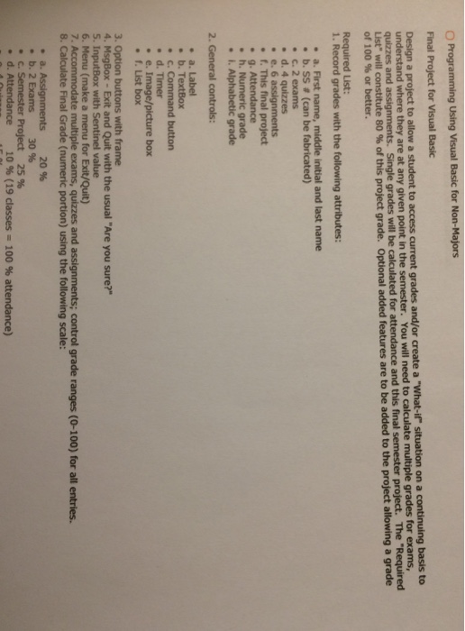 Solved Final Project for Visual Basic -if situation on a | Chegg.com