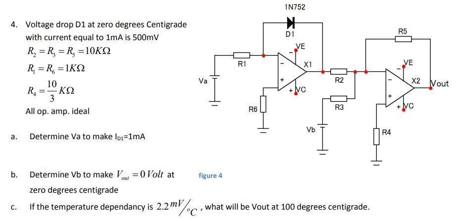 Solved 4. Voltage Drop D1 At Zero Degrees Centigrade With 