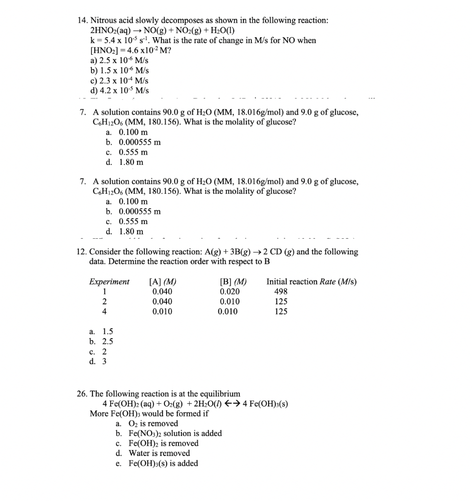 Solved 14. Nitrous acid slowly decomposes as shown in the | Chegg.com