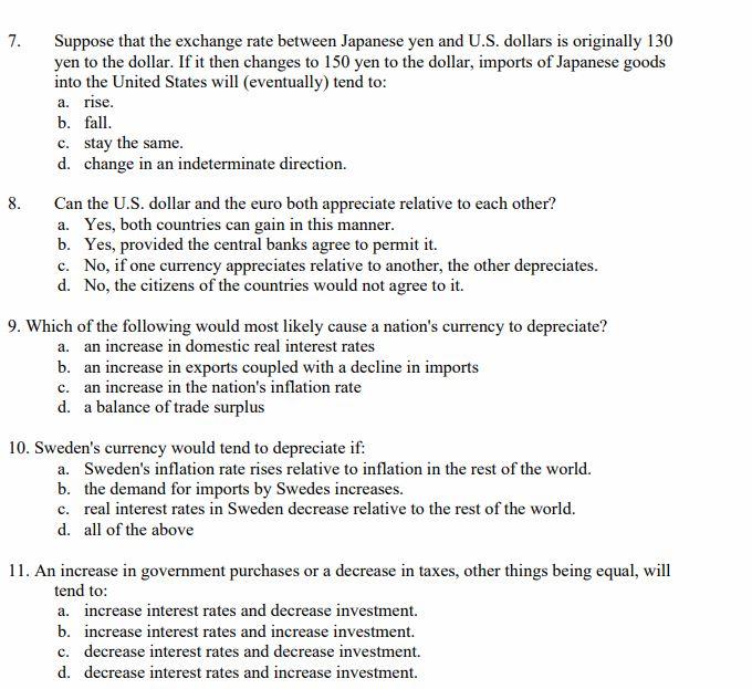 Solved 7 Suppose That The Exchange Rate Between Japanese Chegg Com