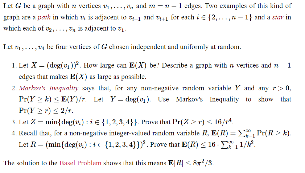 Let G be a graph with n vertices V1, ..., Un and | Chegg.com