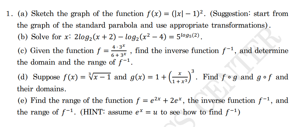 Solved 1. (a) Sketch the graph of the function | Chegg.com
