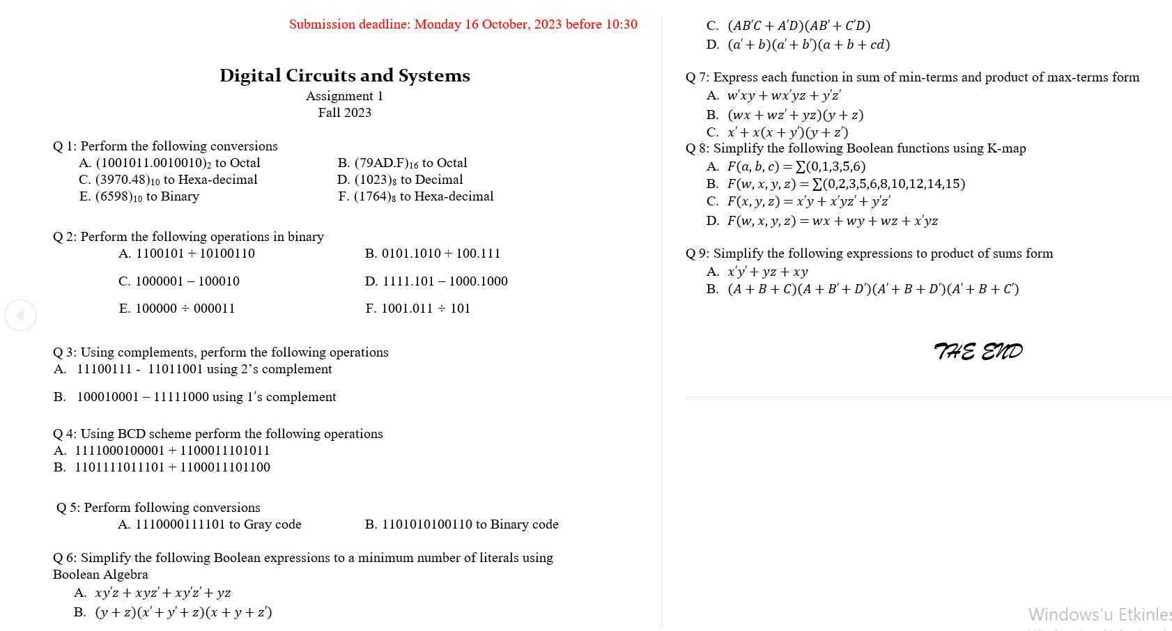 Solved Submission deadline: Monday 16 October, 2023 before