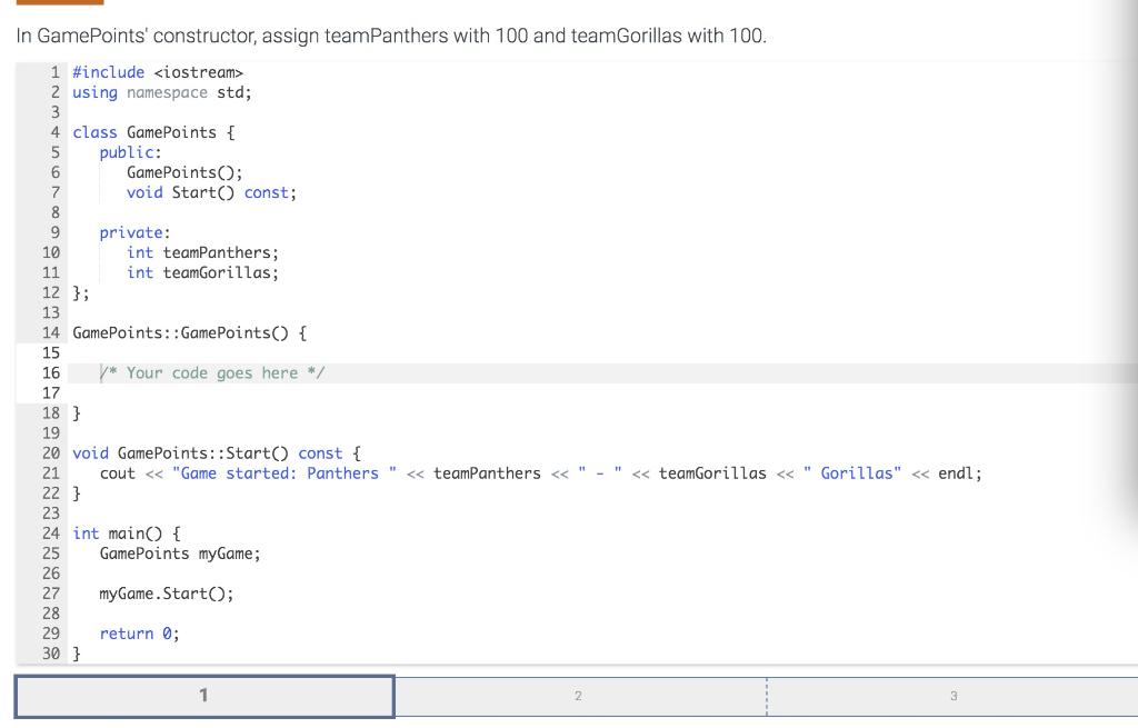 Solved In GamePoints' constructor, assign teamPanthers with | Chegg.com