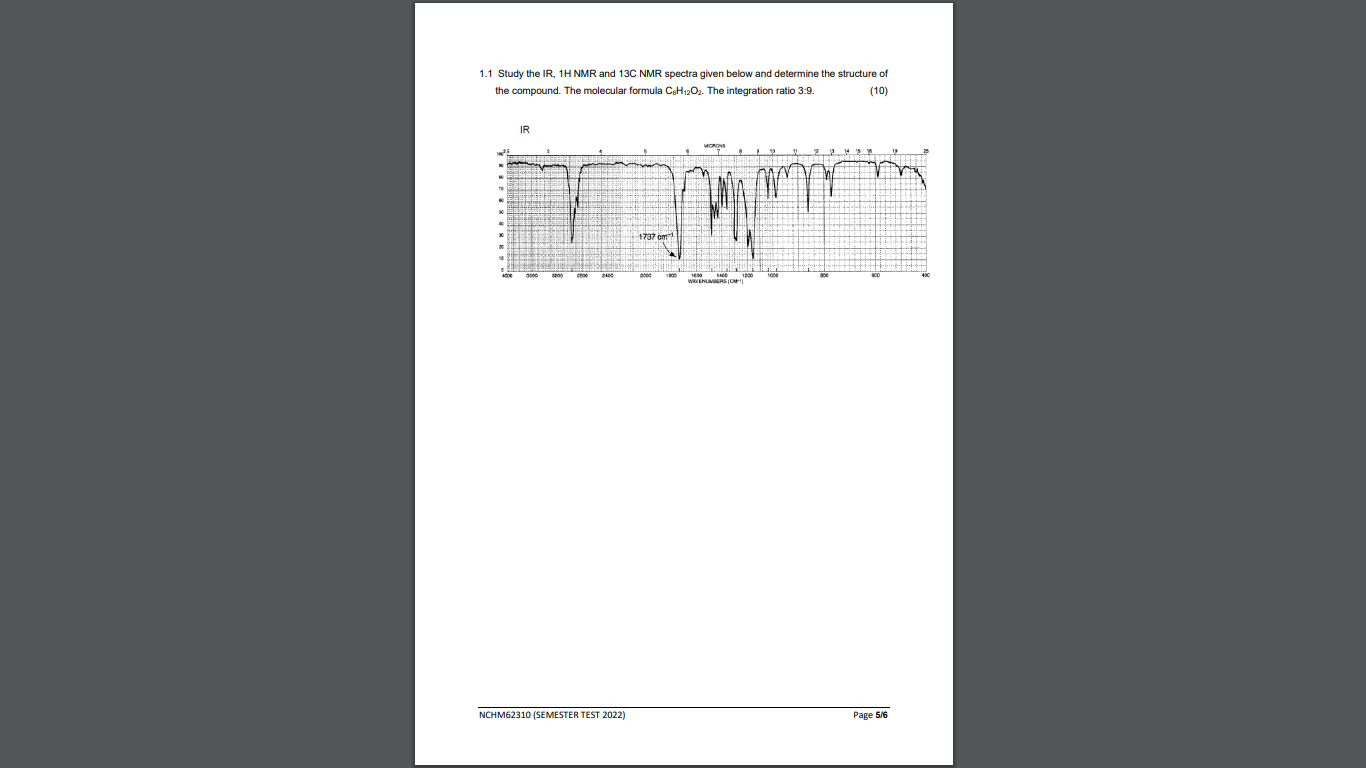 Solved 1.1 Study the IR, 1H NMR and 13C NMR spectra given | Chegg.com