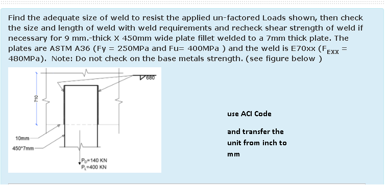 Solved Find the adequate size of weld to resist the applied | Chegg.com