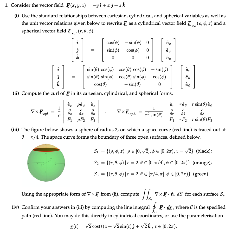 1 Consider The Vector Field F X Y Z Yi X Chegg Com