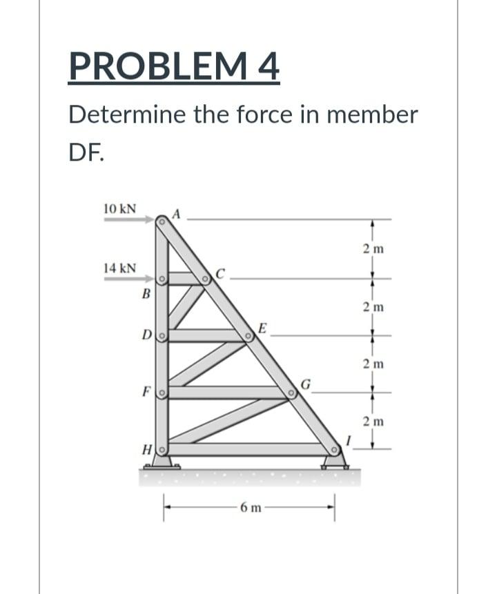 Solved PROBLEM 4 Determine the force in member DF. 10 KN 2 m | Chegg.com