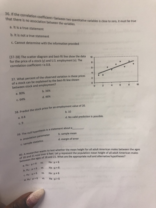 Solved 36. If the correlation coefficient r between two | Chegg.com