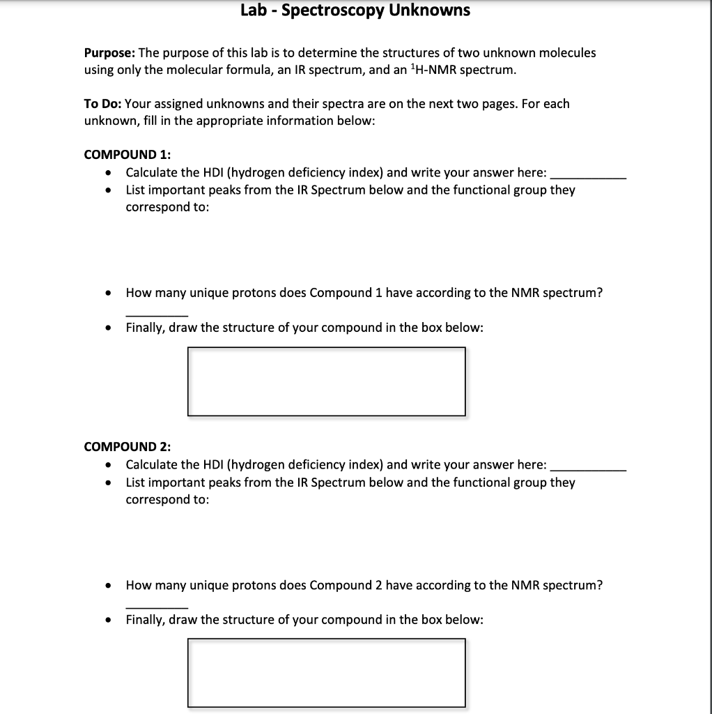 Solved Lab - Spectroscopy Unknowns Purpose: The purpose of | Chegg.com