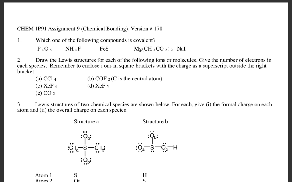 Solved 3 atom and (ii) the overall charge on each species.