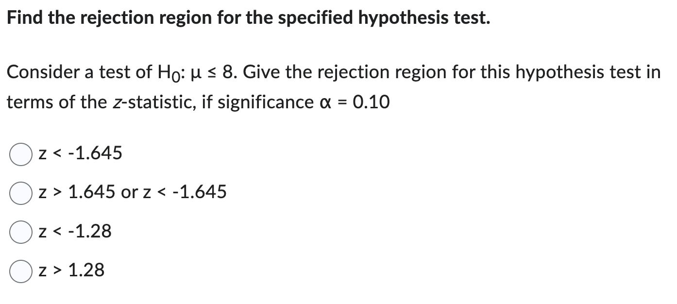 what is a hypothesis test rejection region