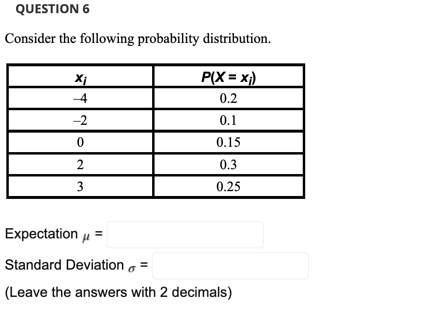 Solved QUESTION 6 Consider the following probability | Chegg.com