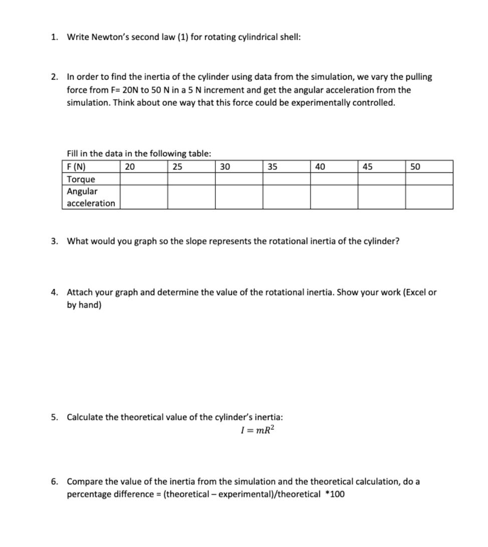 Solved 1. Write Newton's Second Law (1) For Rotating | Chegg.com