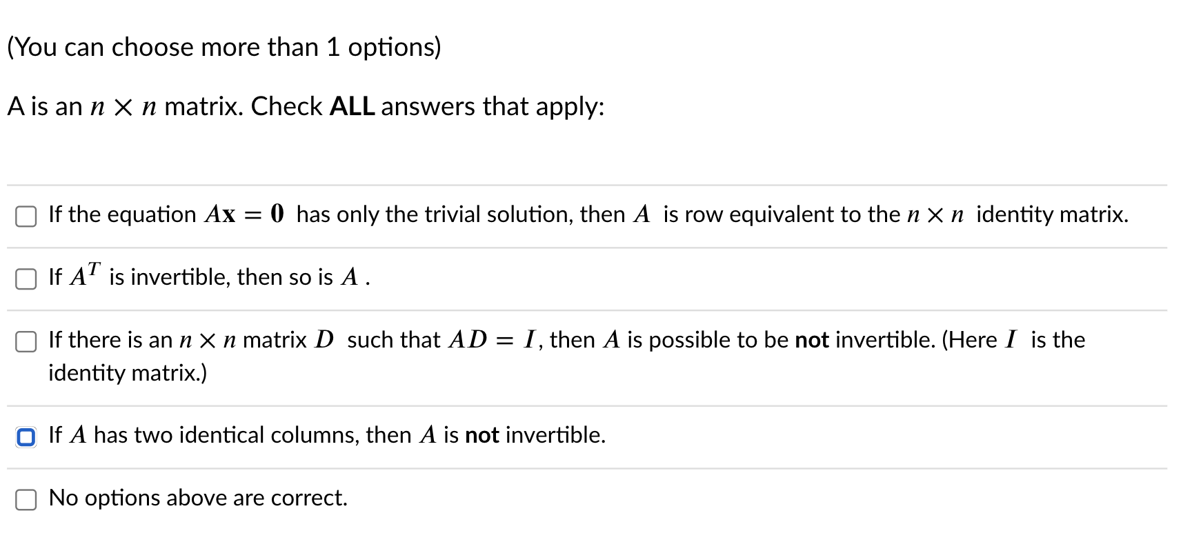 Solved You can choose more than 1 options A is an n x n Chegg