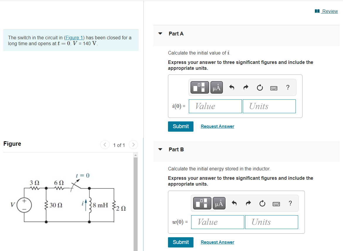 Solved The switch in the circuit in (Figure 1) has been | Chegg.com