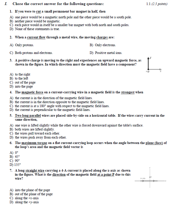 Solved 1. 1.1 (2.5 points) Chose the correct answer for the | Chegg.com