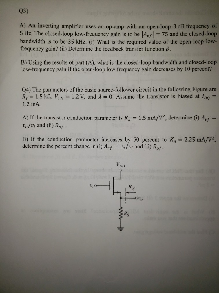 Solved Q3) A) An inverting amplifier uses an op-amp with an | Chegg.com