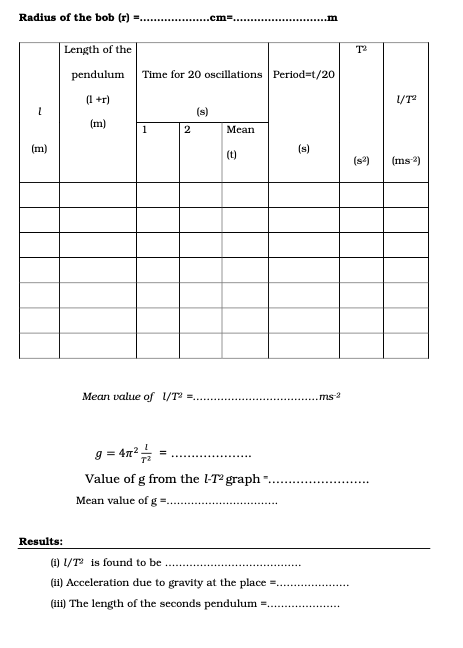 pendulum experiment questions