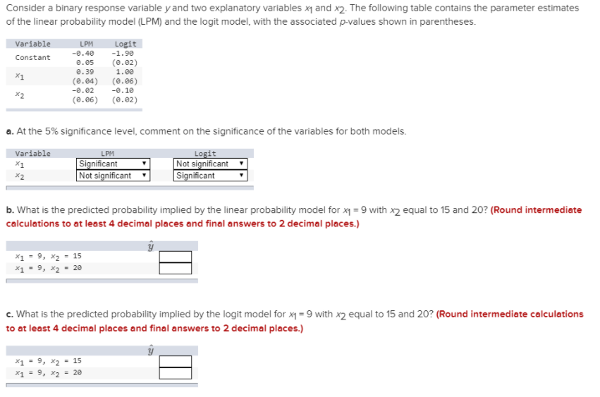 Solved Consider a binary response variable y and two | Chegg.com