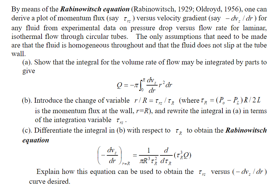 Solved rz By means of the Rabinowitsch equation | Chegg.com