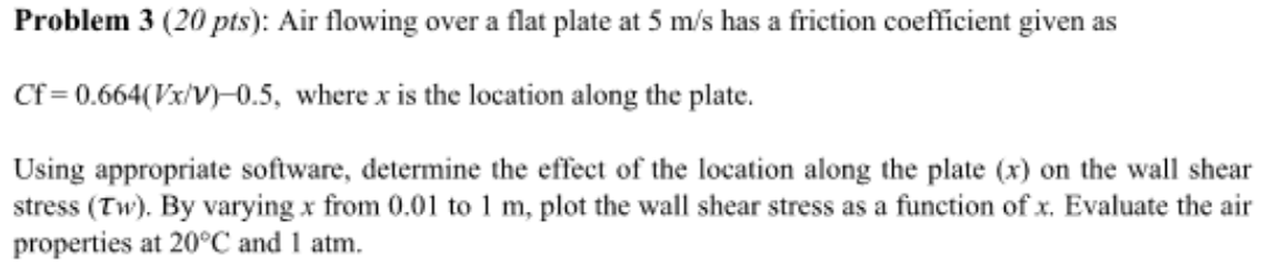 Solved Problem 3(20pts) : Air flowing over a flat plate at 5 | Chegg.com