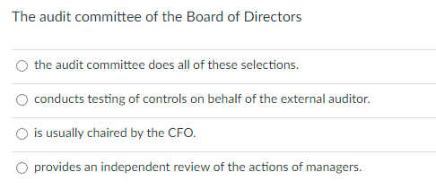 Solved The Audit Committee Of The Board Of Directors The | Chegg.com