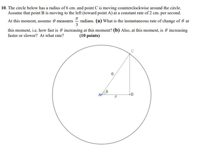 Solved 10. The circle below has a radius of 6 cm. and point | Chegg.com