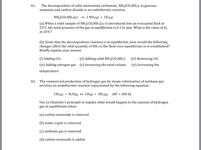 Solved The decomposition of solid ammonium carbamate, NH | Chegg.com