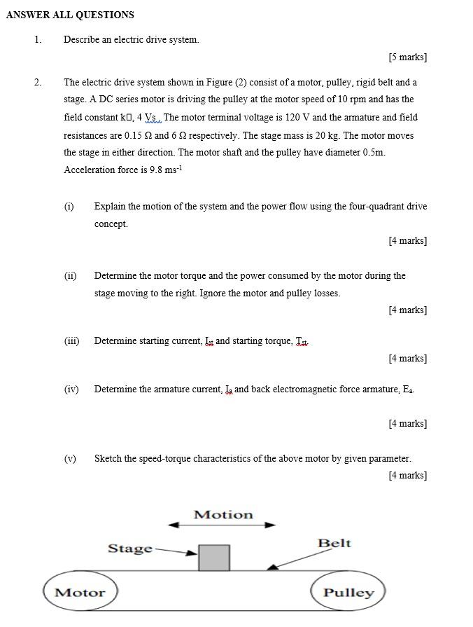 Solved ANSWER ALL QUESTIONS 1. Describe An Electric Drive | Chegg.com