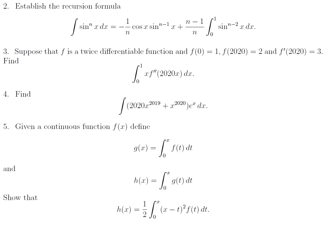 Solved 2 Establish The Recursion Formula N 1 Sin Sin Chegg Com