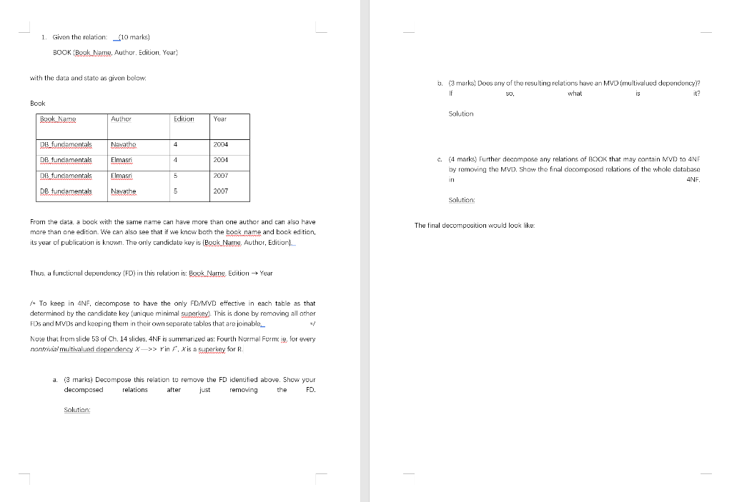 Solved 1 Given the relation: (10 marks) BOOK (Book Name, | Chegg.com