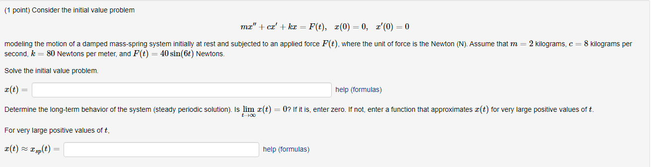 Solved Consider The Initial Value Problem Mx′′ Cx′ Kx F T