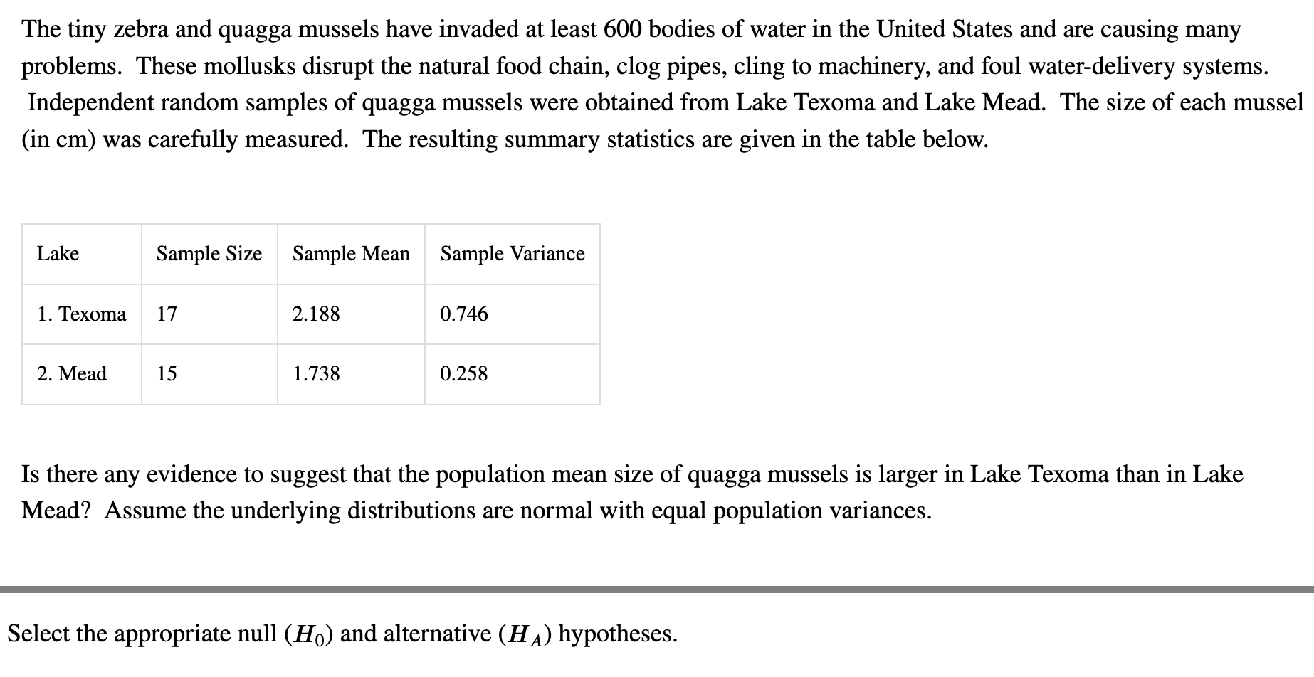 Solved The tiny zebra and quagga mussels have invaded at | Chegg.com
