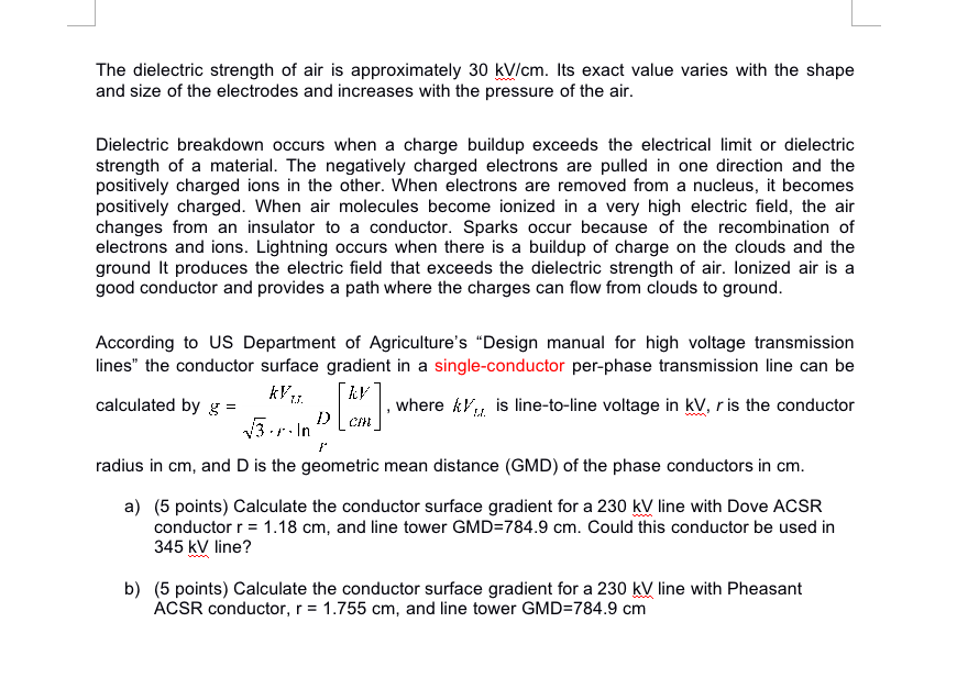 Solved The dielectric strength of air is approximately | Chegg.com