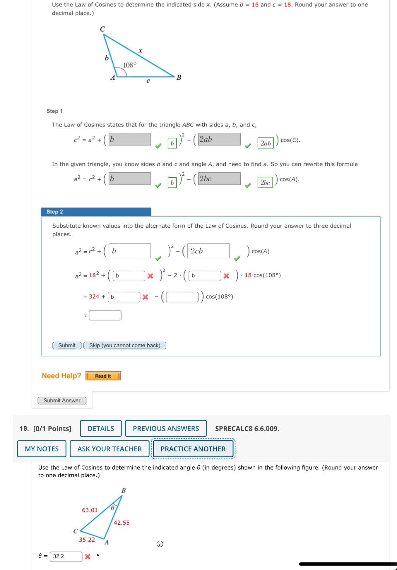 Solved Use the Law of Cosines to determine the indicated | Chegg.com