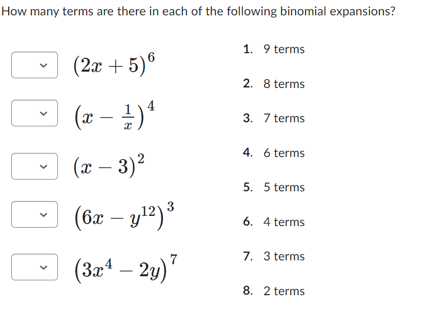 Solved How many terms are there in each of the following | Chegg.com