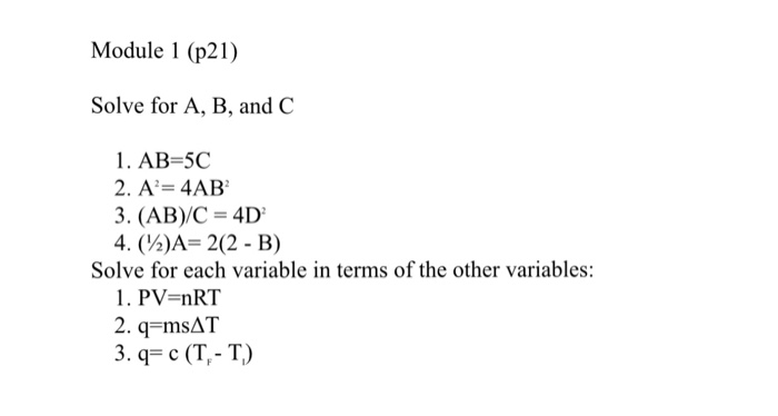 Solved Module 1 (p21) Solve for A, B, and C 1. AB-5C 3, | Chegg.com