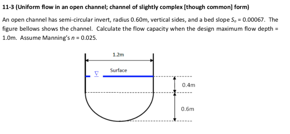 Solved 11-3 (Uniform flow in an open channel; channel of | Chegg.com