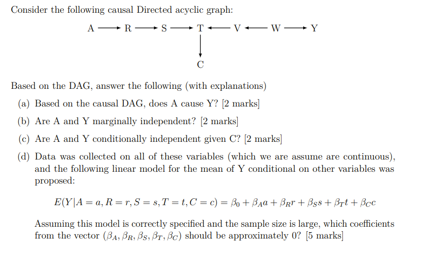 Consider the following causal Directed acyclic graph: | Chegg.com