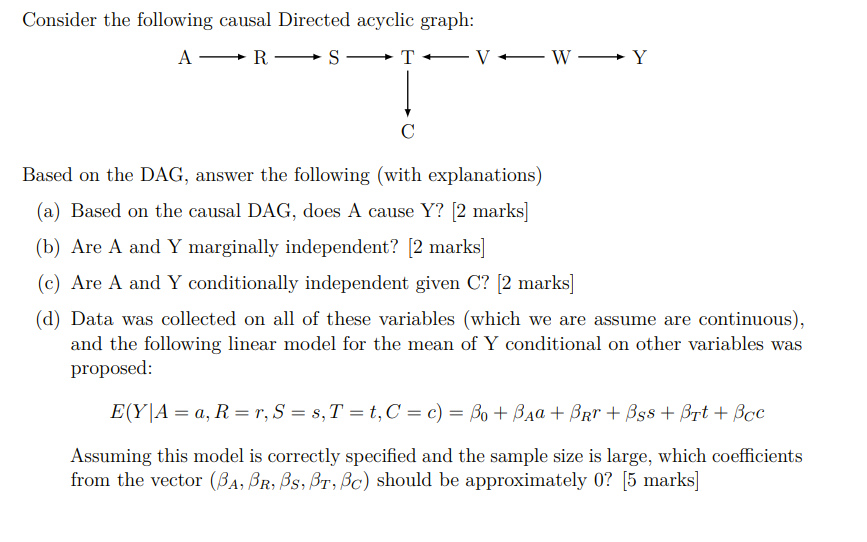 Consider The Following Causal Directed Acyclic Graph: | Chegg.com