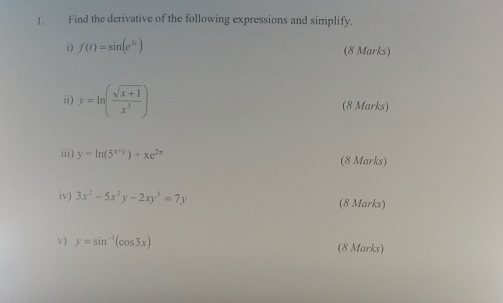 Find The Derivative Of The Following Expressions And Chegg 