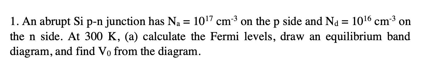 Solved 1. An abrupt Si p-n junction has Na=1017 cm−3 on the | Chegg.com