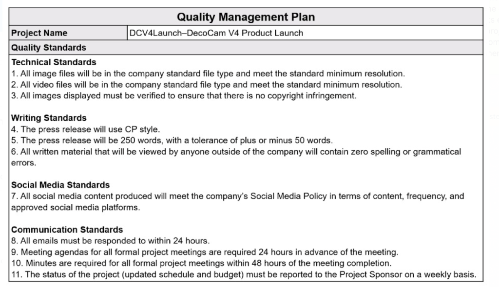 Quality Management Process Example