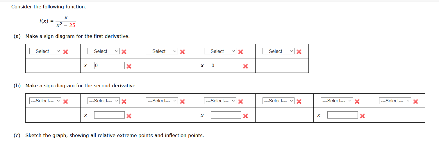 Solved Consider the following function. х f(x) = x2 - 25 (a) | Chegg.com
