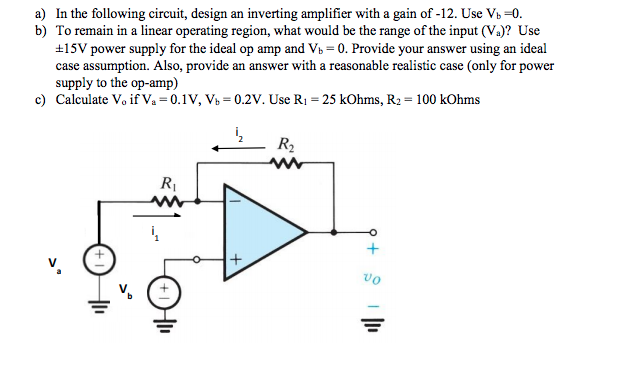 Solved a) In the following circuit, design an inverting | Chegg.com